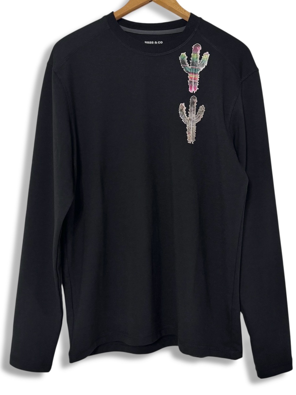 Bass & Co Cactus Thermal Graphic Tee Long Sleeve Ribbed Lining Crewneck Black